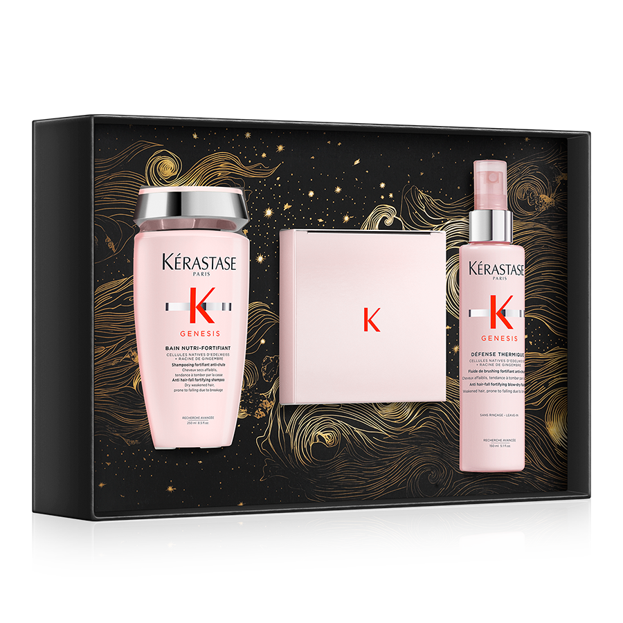 KÉRASTASE - PAKET GENESIS NUTRI KOPEL, MASKA IN DÉFENSE THERMIQUE BLOW DRY PRIMER ZA SUHE IN TANKE LASE